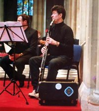 Stephen Bennett in rehearsal for Mozart's opera, Clemenza di Tito, with Basset horn